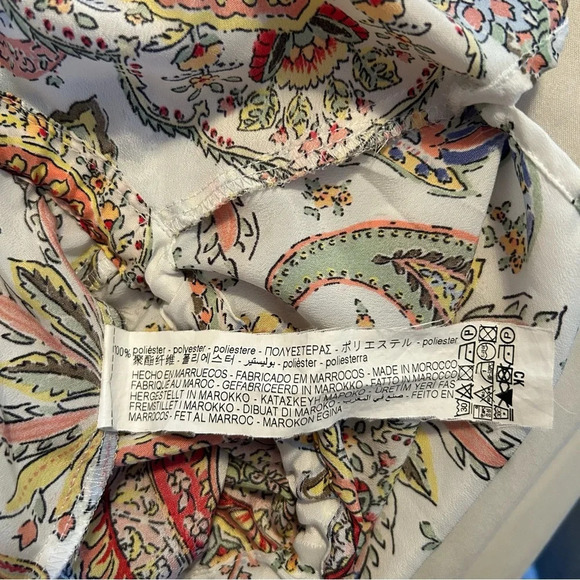 Zara Women Sm Paisley V-Neck Flutter Hem Bell Sleeve Drawstring Waist Boho Top - Picture 6 of 11